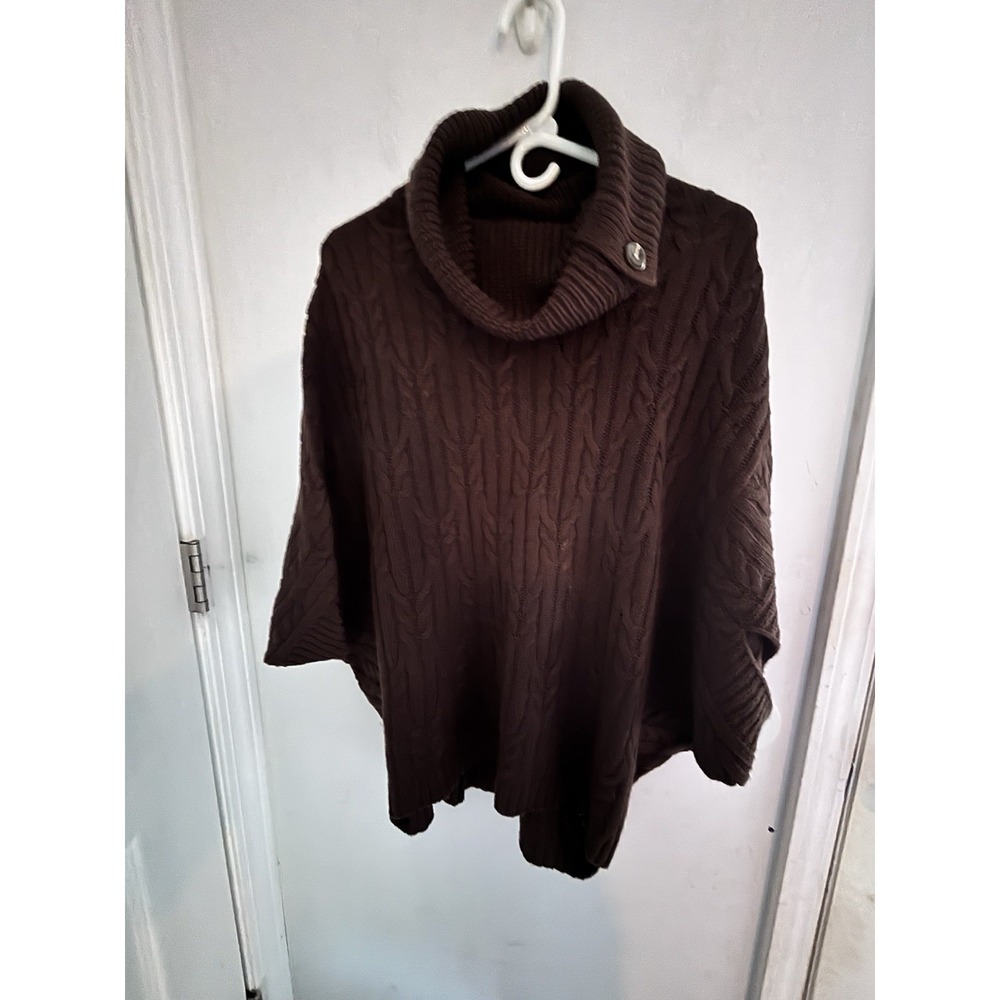 St John's Bay Women's M Brown Cowl Neck Sweater 50x28 Cable Knit Cutout Sleeve
